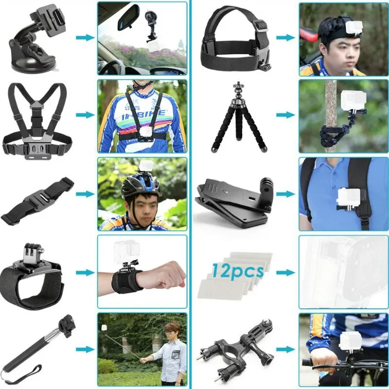 Set for GoPro Hero 10 9 8 7 6 5 4 Mount for Xiao Yi 4k Adapter for Sjcam Action Camera Accessories