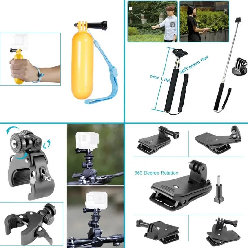 Set for GoPro Hero 10 9 8 7 6 5 4 Mount for Xiao Yi 4k Adapter for Sjcam Action Camera Accessories