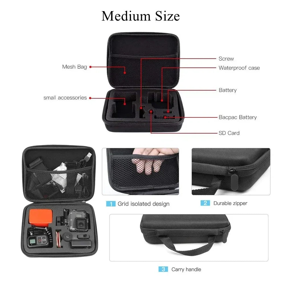 Portable Carry Case Small Medium Large Size Accessory Anti-shock Storage Bag For Gopro Hero Action Camera Tripod storage box