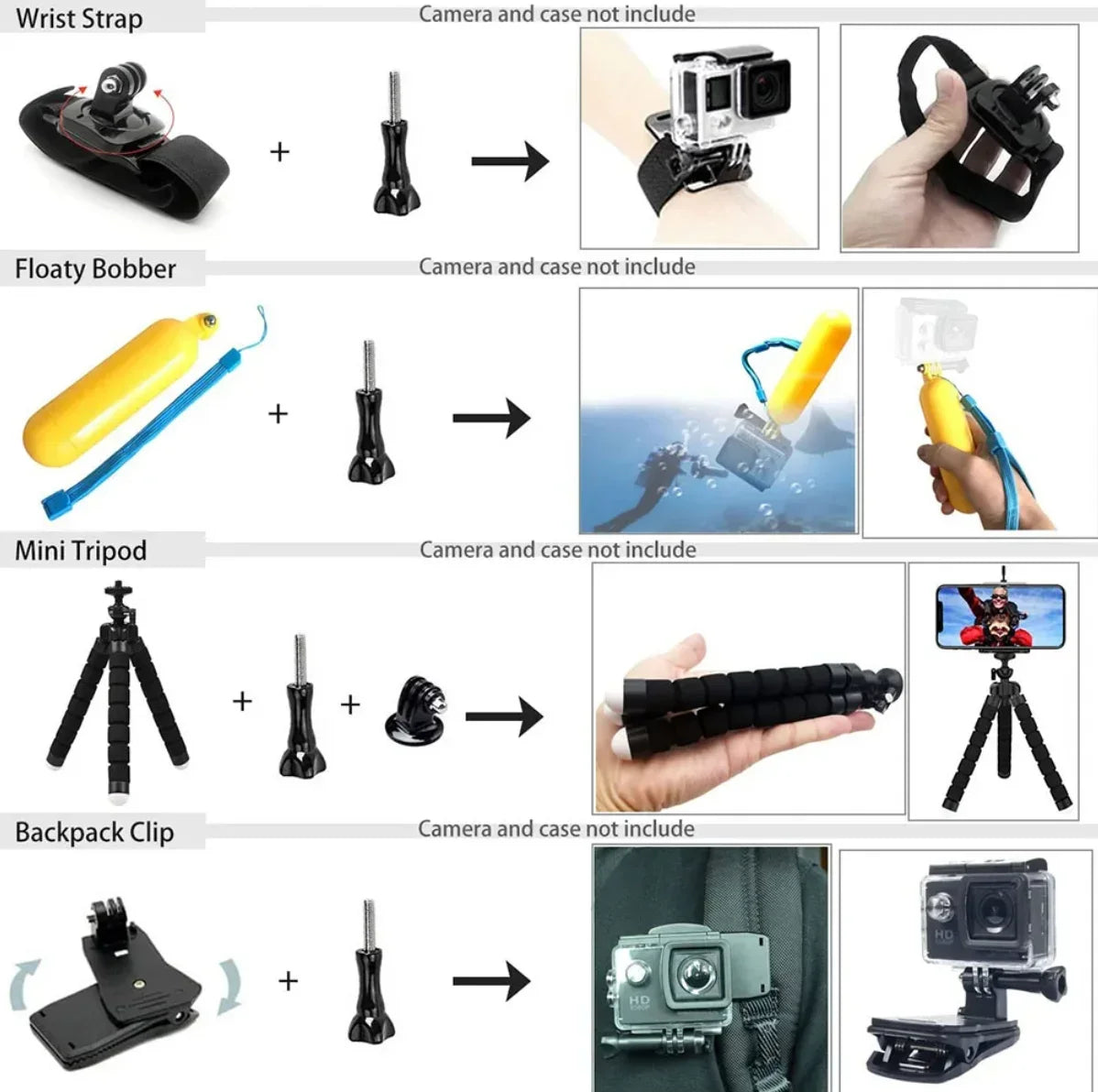 Action Camera Accessories tripod monopod selfie stick Motorcycle Base Mount Riding Helmet Chin Cameras Kits For GoPro Set Access