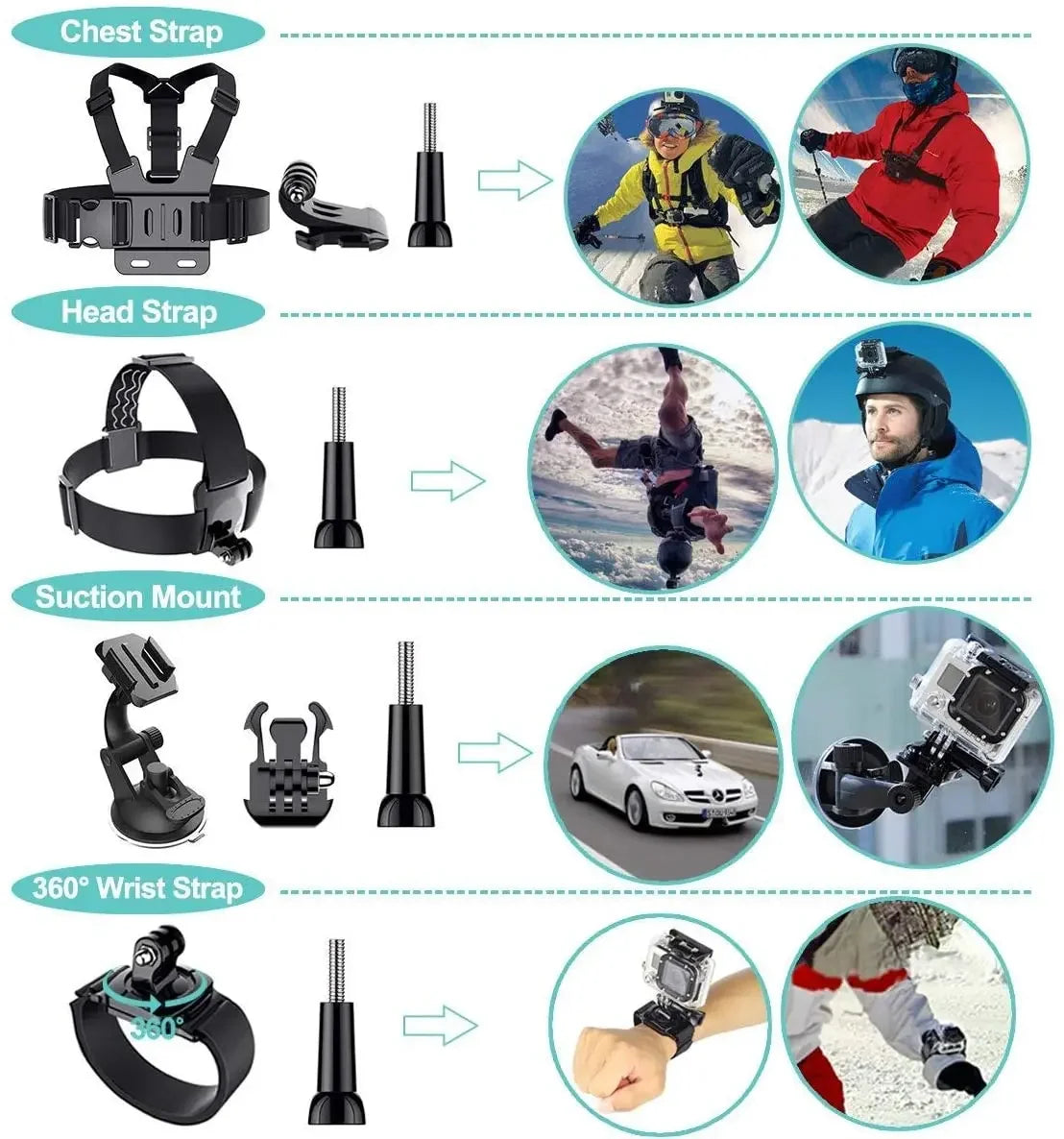 Action camera Accessories For Gopro Hero 10 9 8 7 5 4 For Suction Cup For Glass Mount 4k Case Helmet