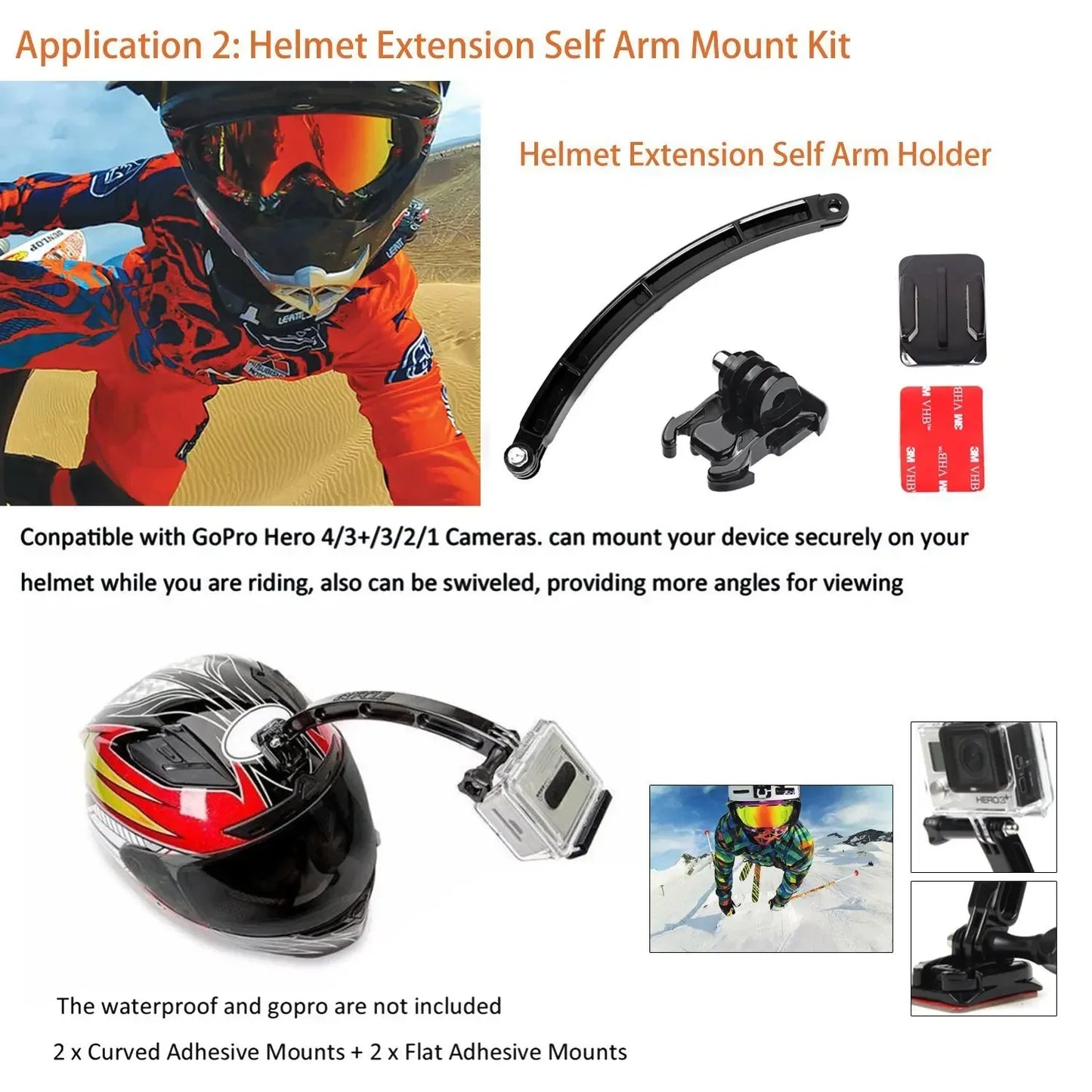 Action camera Tripod accessories For Gopro Hero Set Helmet Extension Arm Mount Kit Curved Selfie Stick For Xiaomi for Sjcam