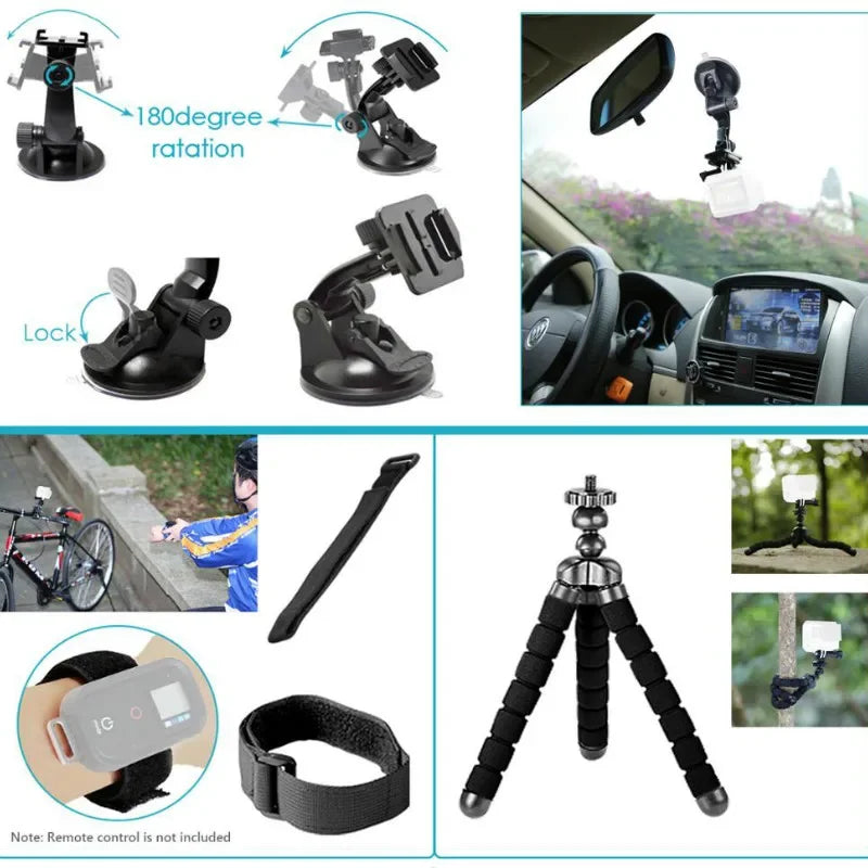 Set for GoPro Hero 10 9 8 7 6 5 4 Mount for Xiao Yi 4k Adapter for Sjcam Action Camera Accessories