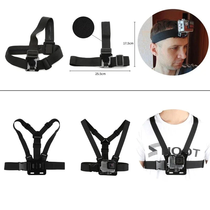 Action Cam tripod monopod Accessories Set Chest Head Strap Mount Kits for GoPro Hero