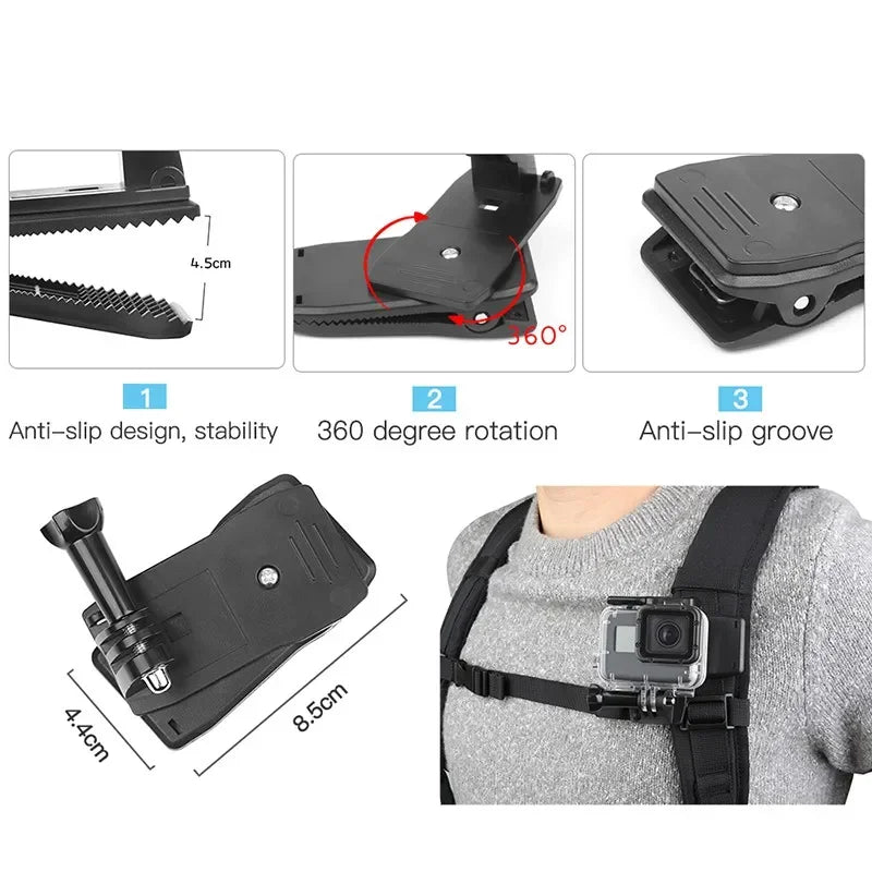 Action Cam tripod monopod Accessories Set Chest Head Strap Mount Kits for GoPro Hero